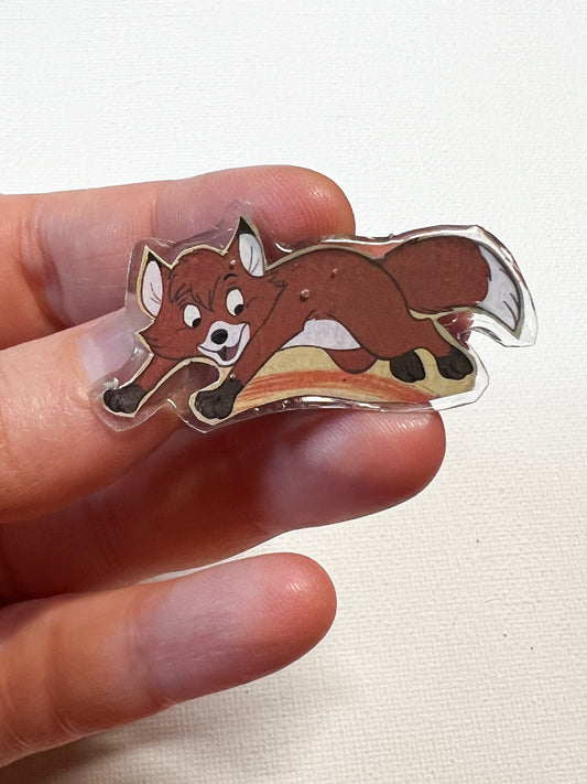 Upcycled Jumping Fox Handmade Pin – Recycled Storybook Pin – Book Page Art Pin – Small Batch Resin B Grade