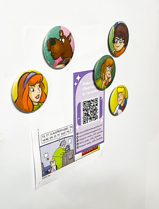 Mystery Gang Inspired Fridge Magnet Set – Handmade 37mm Magnets (Set of 5)