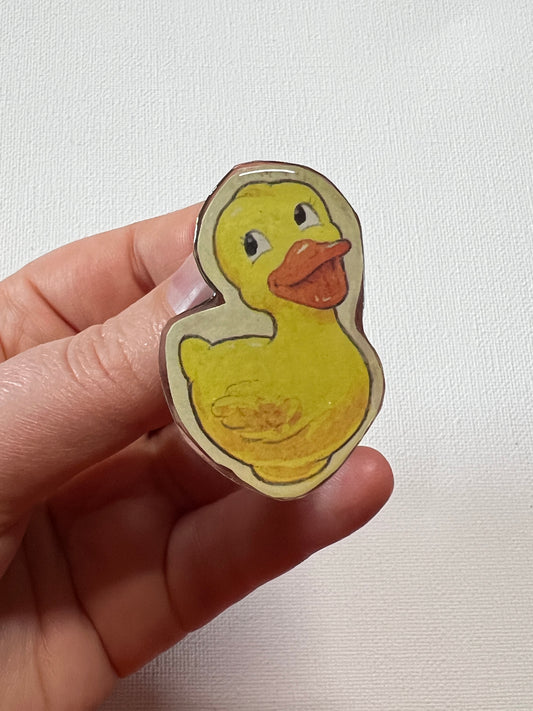 Upcycled Duckie Handmade Pin – Recycled Storybook Pin – Book Page Art Pin – Small Batch Resin