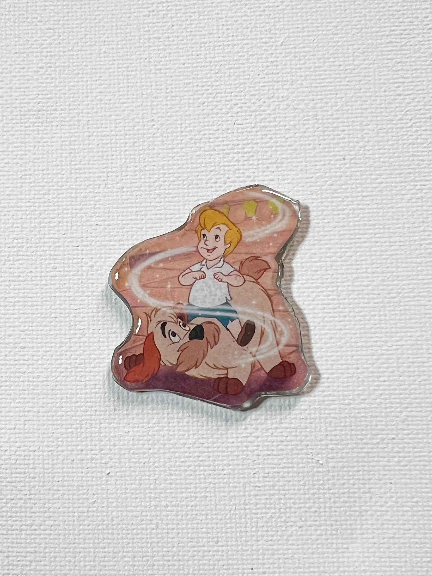 Upcycled Boy with His Dog Handmade Pin – Recycled Storybook Pin – Book Page Art Pin – Small Batch Resin