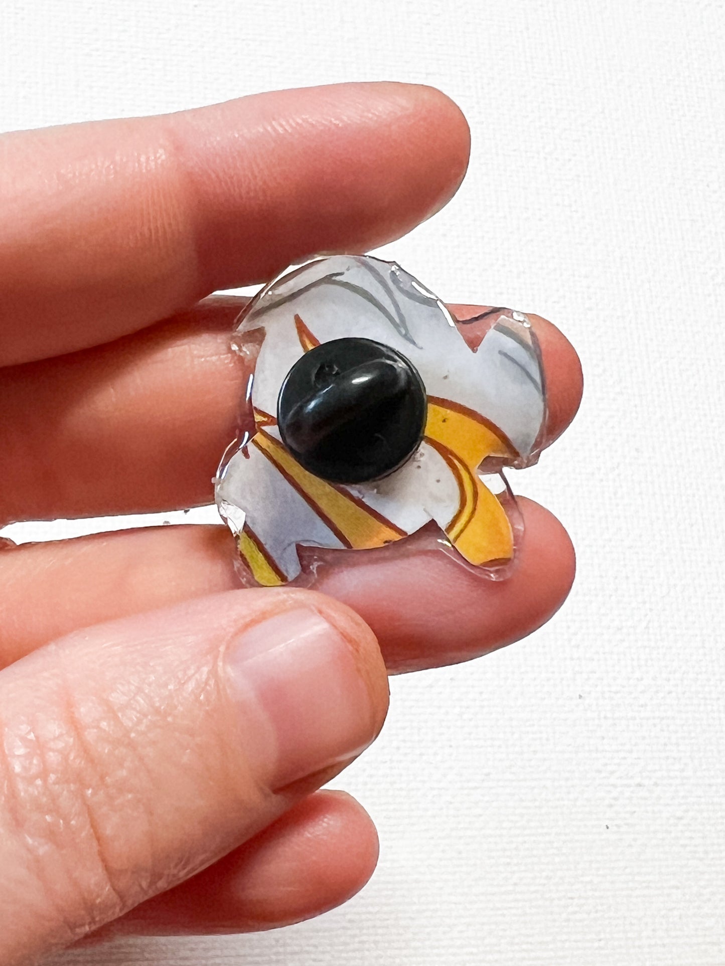 Upcycled Cute Blue and Yellow Fish Handmade Pin – Recycled Storybook Pin – Book Page Art Pin – Small Batch Resin B Grade