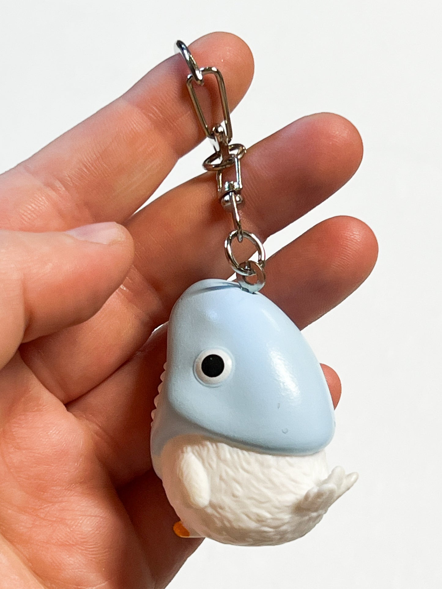 Upcycled Shark Hat Chicken Keychain – Handmade Eco-Friendly Cute Animal Charm