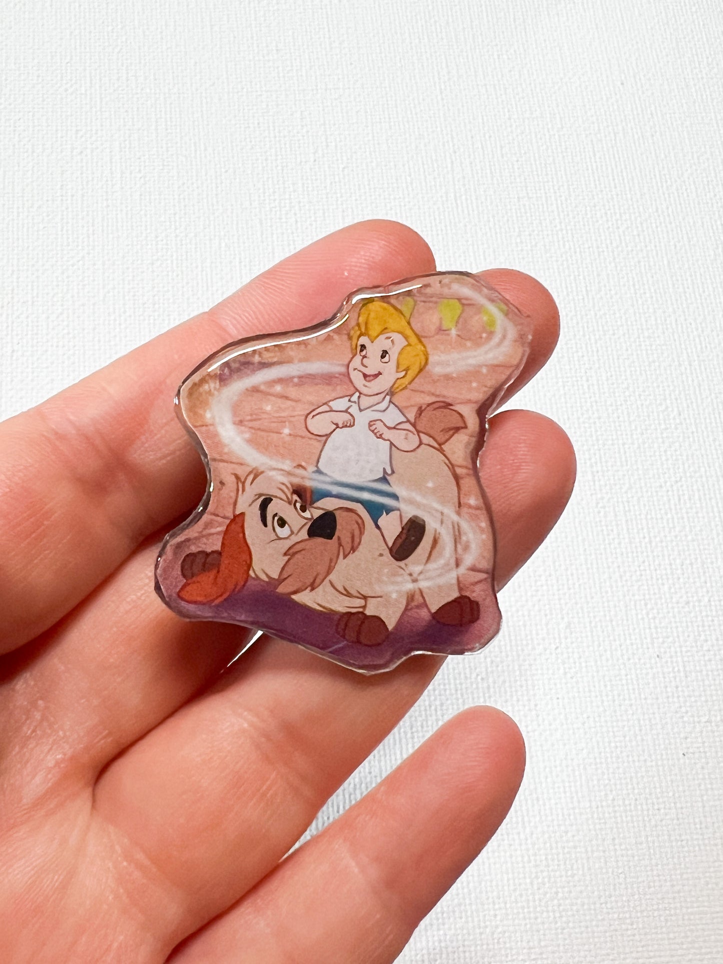 Upcycled Boy with His Dog Handmade Pin – Recycled Storybook Pin – Book Page Art Pin – Small Batch Resin