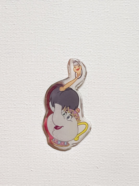 Upcycled Tea Pot and Feather Duster Handmade Pin – Recycled Storybook Pin – Book Page Art Pin – Small Batch Resin