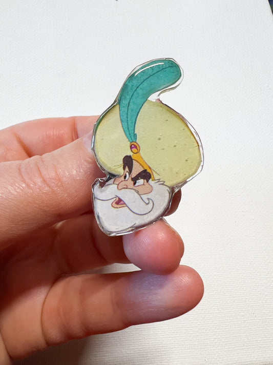 Upcycled Sultan Handmade Pin – Recycled Storybook Pin – Book Page Art Pin – Small Batch Resin B Grade