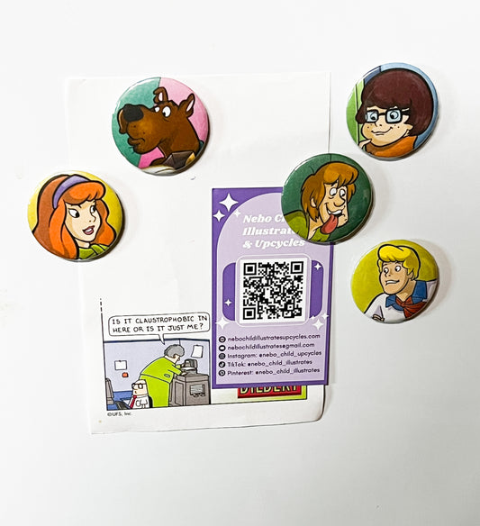 Mystery Gang Inspired Fridge Magnet Set – Handmade 37mm Magnets (Set of 5)