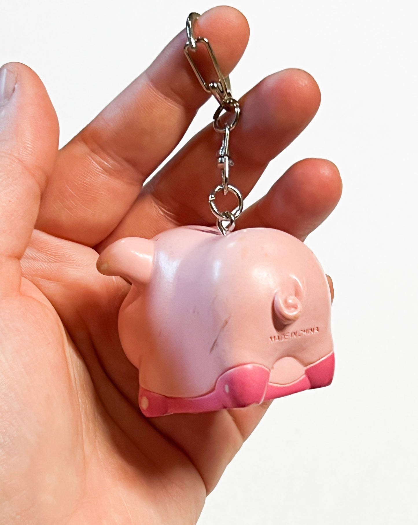 Upcycled Kawaii Pig Toy Keychain